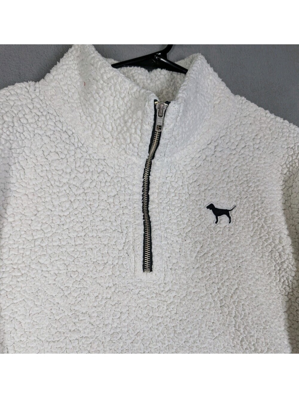 Victoria's Secret PINK Womens Large White Sherpa Quarter Zip Pullover Dog Fleece